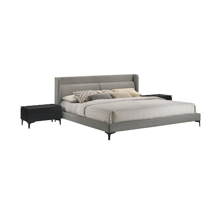 Armen Living Legend 3 Piece Gray Fabric King Platform Bed and Nightstands Bedroom Set SETLEBDCHKG3A